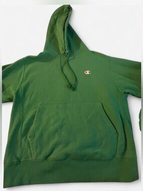 Champion Green Hooded Sweatshirt with Logo Label